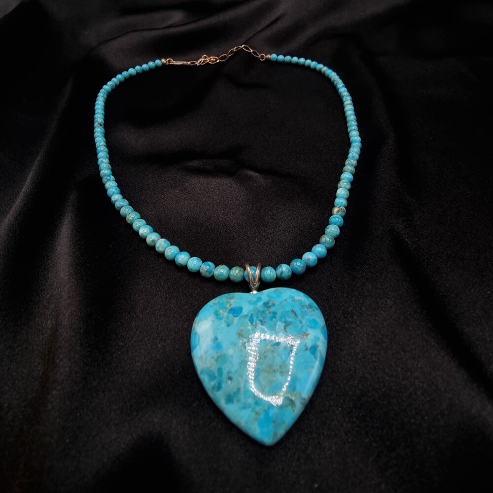 Jay King Mine Finds 925 Sterling Silver Turquoise Necklace With Heart-Shaped - Picture 2 of 5